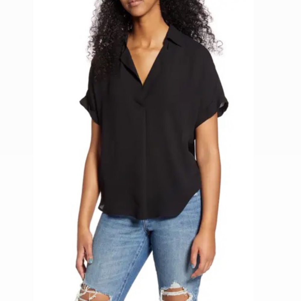 All in favor | Button Back Top in Black • XS